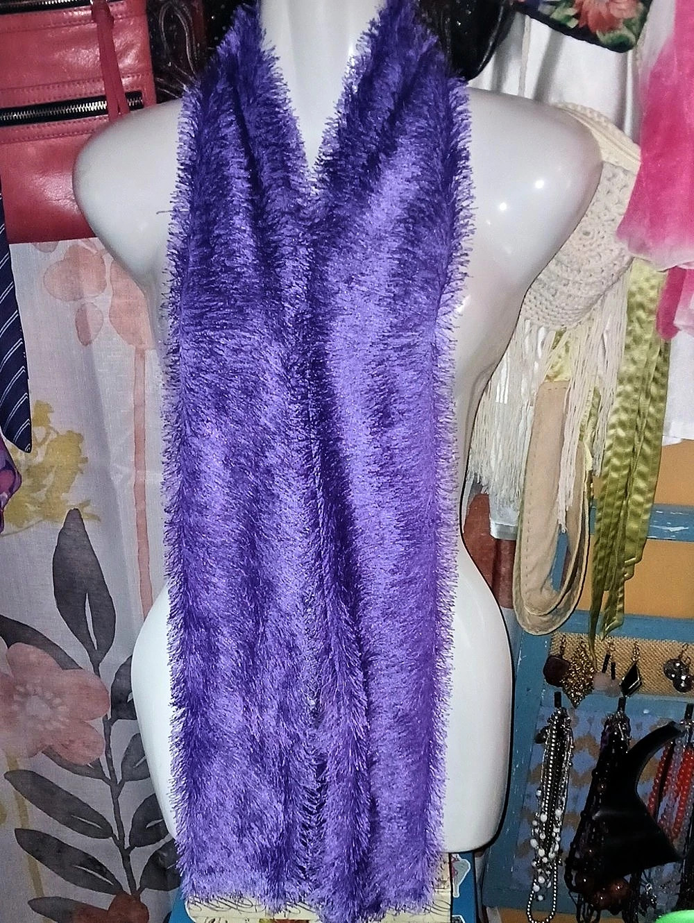 Purple Shaggy Fringe Scarf